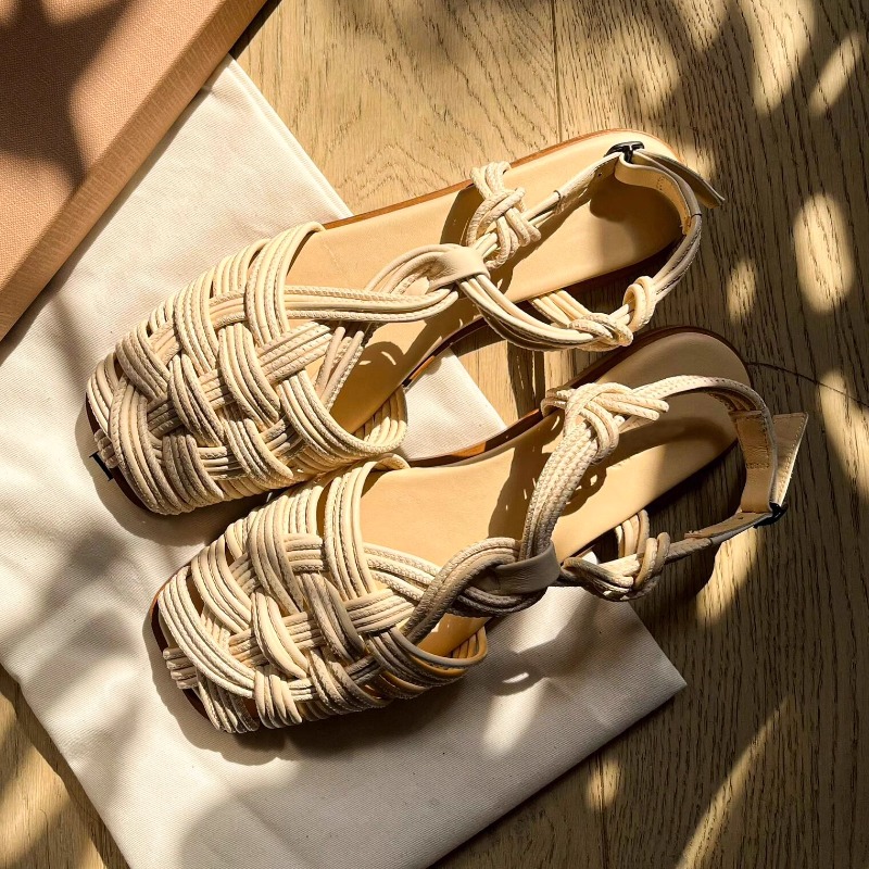 Women'S Shoes Hands Free - Vintage Hand-woven Flat-bottomed Roman Sandals Women's