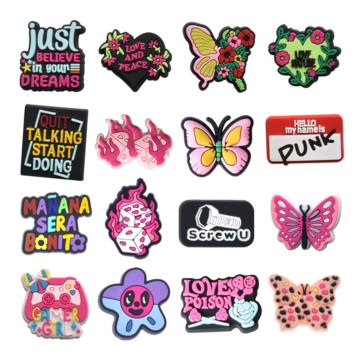 4-16PCS Punk & Cute Shoe Charm - Women Shoes Quote review and price