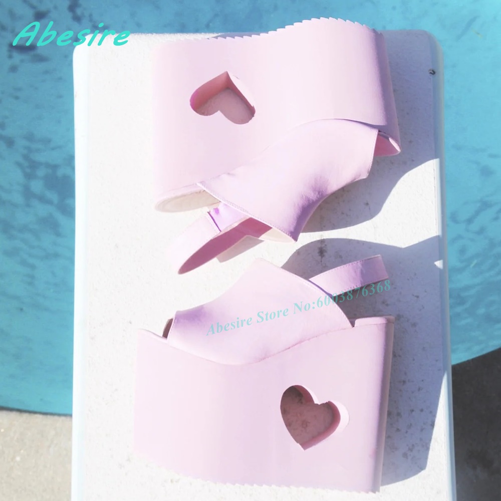 Pink Heart Cutout Wedge Platfo - Women'S Shoes Y2K review and price