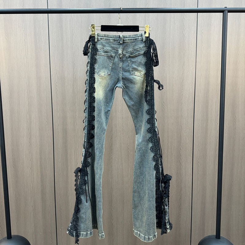 Lace Up Flare Jeans Retro Stit - Women Shoes Jeans review and price