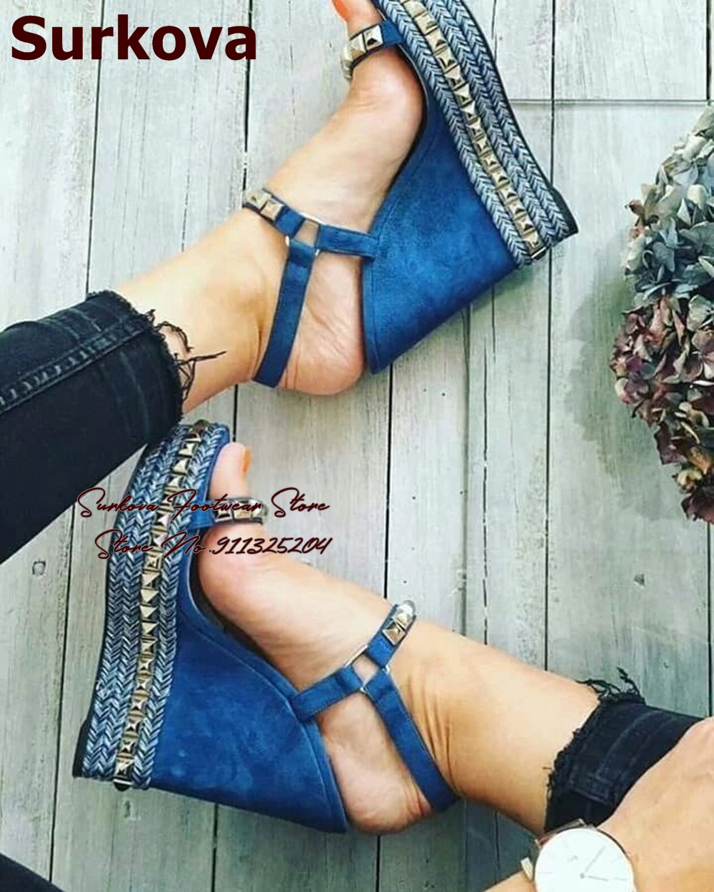 Surkova Blue Denim Wedge Heel  - Women Shoes Jeans review and price