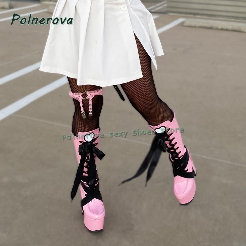 Women's Pink Platform Knee Hig - Women'S Shoes Y2K review and price
