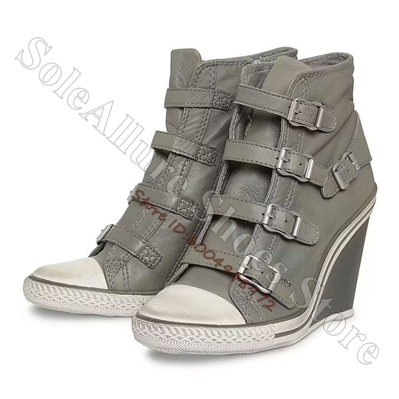 Grey Multi Buckle High Top Wed - Wedge Heeled Sneaker review and price