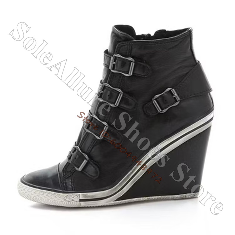 Grey Multi Buckle High Top Wed - Wedge Heeled Sneaker review and price