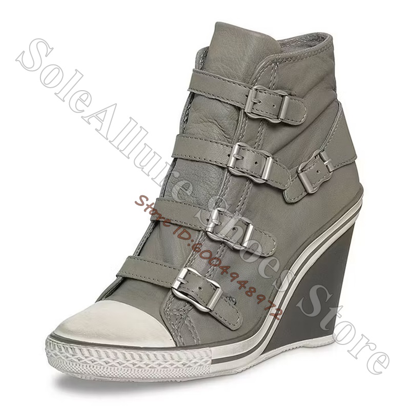 Grey Multi Buckle High Top Wed - Wedge Heeled Sneaker review and price